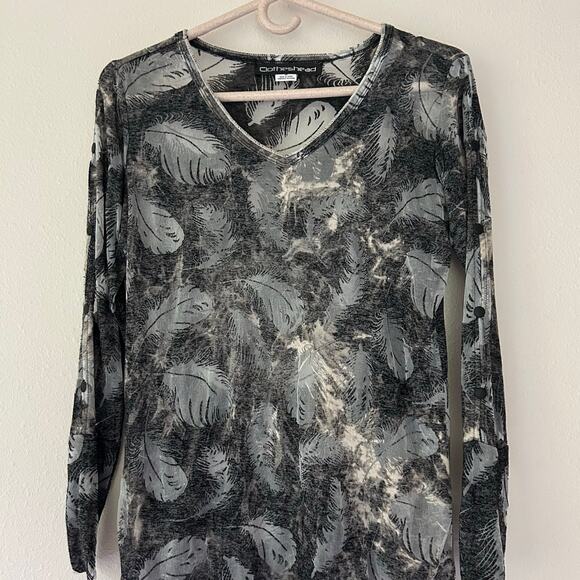 Vintage ClothesHead sheer burnout long sleeve feather pattern Y2K whimsigoth S - Picture 5 of 14